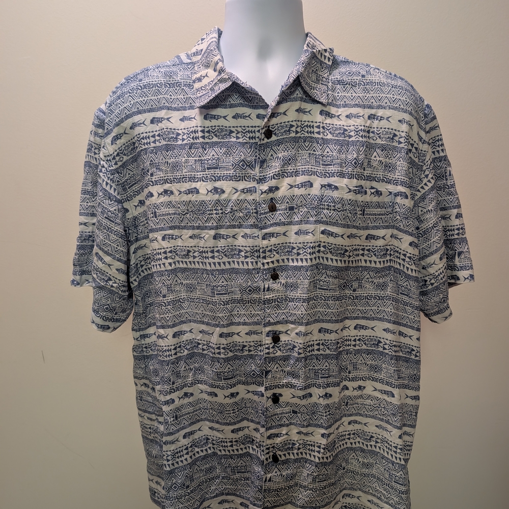 Navy and White Tribal Pattern Dress Shirt